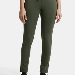 jockey 1301 Super Combed Cotton Elastane Stretch Women Solid Green Track Pants-picture-24