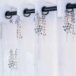 parda online Grey & Golden Polyster Floral 7ft Sheer Eyelet Window/Door (2 Pc) image 4