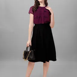 Women Solid Flared Purple Skirt-image-0