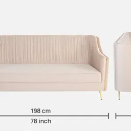 casacraft from pepperfry Larenzo Velvet 3 Seater Sofa In Beige Color image 2