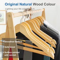 whisket Premium Wooden Hangers-Durable-Non-Slip-Smooth Finish Wooden Coat Pack of 36 Hangers For Coat image 3