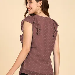 prettify Casual Cap Sleeves Self Design Women Multicolor Top image 2