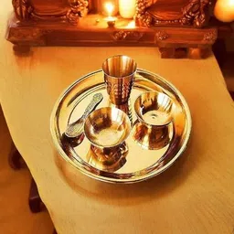 kicksity Laddu Gopal kanha ji Thakur ji bhagwan Brass Pooja Bhog Thali Set- 5 Pcs Brass-picture-20