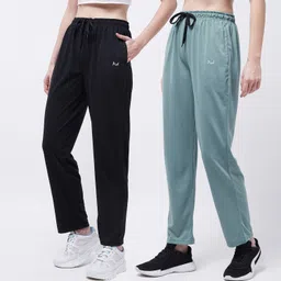 pivl Pack of 2 Women Solid Black, Green Track Pants-picture-21