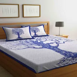 Blue Abstract 120 TC 100% Cotton Queen Bedsheet With 2 Pillow Covers-image-58