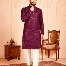 luck fashoin Men Embroidered Cotton Blend Straight Kurta-picture-26