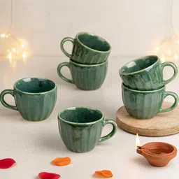 edencart Pack of 6 Ceramic Green Frosted Tea/chai Cups for Gifting, Home & Office Use, Every Occasion-picture-13