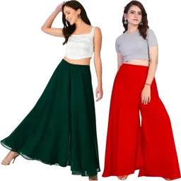arc Pack of 2 Women Flared Green, Red Georgette Trousers-picture-27