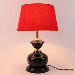 Red Fabric Shade Table Lamp With Black Base By Foziq image 3