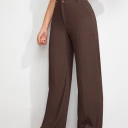 tessora Women Regular Fit Brown Cotton Blend Trousers image 5