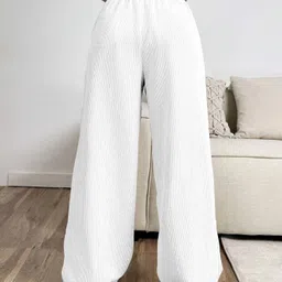 rajovati Women Loose Fit White Viscose Rayon Trousers image 3