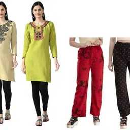 indeweaves Pack of 4 Women Self Design Wool Straight Kurta image 1