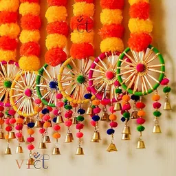 vrct Artificial Marigold Flowers Hangings with Bangles Ringing Bells Door Hanger-picture-35
