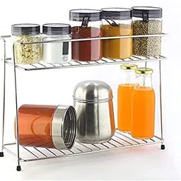 kitchentop Utensil Kitchen Rack Multipurpose 2-Tier Kitchen Organizer | Spice & Condiment Rack Steel image 3