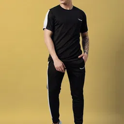 chrome & coral Men Night Suit Set Black Solid image 1