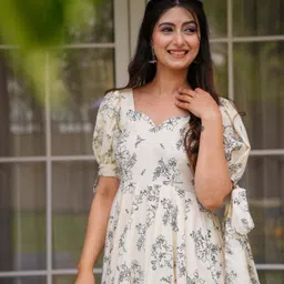 udanienterprise Geometric Print Cotton Rayon Stitched Flared/A-line Gown image 5