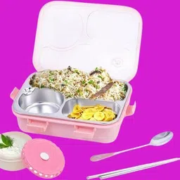 kello Stainless Steel Airtight Leak Proof Tiffin Box with Mini Container Inside K08 3 Containers Lunch Box image 1
