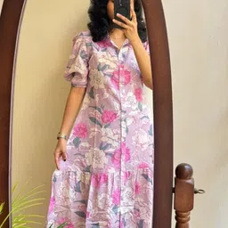 kamayra Printed Cotton Blend Stitched Flared/A-line Gown image 4