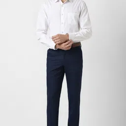 van heusen Men Slim Fit Dark Blue Polyester Trousers image 2