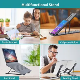 PERMAFROST Laptop Stand, Adjustable Laptop Tablet Stand,6 Angles Foldable Laptop Easy to Carry Computer Stand,Compatible with All Laptops Aluminium Floor and Desk Stand Rotatable Laptop Stand with Adjustable Height Compatible with Universal Laptops image 4