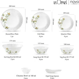 laopala Pack of 46 Opalware Super White and Light, 100% Hygienic bone ash free Rose Garden Dinner Set image 3