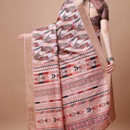 solucions Digital Print Handloom Silk Blend Saree image 3