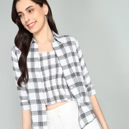 arham Casual Regular Sleeves Checkered Women White, Black Top-picture-16
