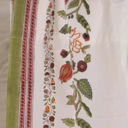 peepul tree Jaipuri Hand Block Print Cotton with Floral Border White & Pink Set of 2 (5ft) Window Sheer Curtains image 5