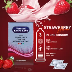 version extra love Extra Time with Extra Dotted Strawberry Flavored Condom for Men - Honeymoon Set Condom image 2