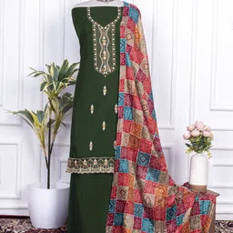 gfashion Unstitched Cotton Blend Salwar Suit Material Embroidered image 2