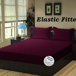 homybees Cotton Double Fitted (Elastic) 300 TC Striped Bedsheet image 1