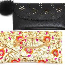 Casual, Party, Formal Black, Cream Clutch-image-17