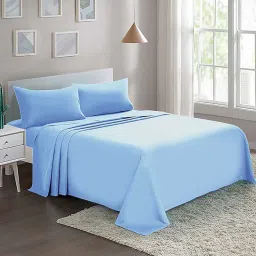 cazimo Blue Solid 220 TC Microfiber 1 Double Queen Size Bedsheet with 2 Pillow Covers image 1