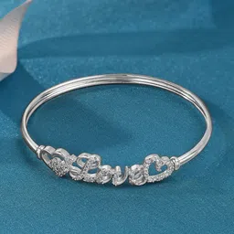 AMI Women Silver-Plated & White Brass Cubic Zirconia Bangle-Style Bracelet-image-4