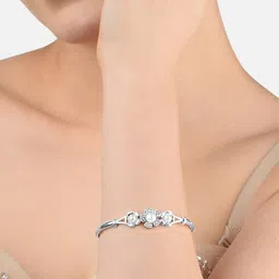 AMI Women Silver-Plated & White Brass Cubic Zirconia Bangle-Style Bracelet-image-84