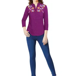 Sanwariya Silk Floral Embroidered Shirt Style Top-image-15