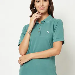 HOUSE OF S Women Polo Collar Cotton T-shirt-image-15