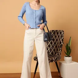 MINT STREET Self Design Round Neck Long Sleeves Acrylic Top image 4