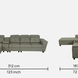 woodsworth from pepperfry Impero Fabric RHS Sectional Sofa (3+ Lounger) in Sandy Brown Colour image 2