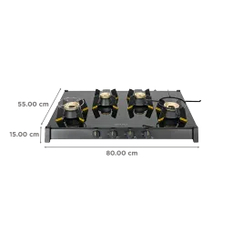 FABER GENIUS 804 AI Toughened Glass Top 4 Burner Manual Hob (Cast Iron Pan Support, Black) image 2