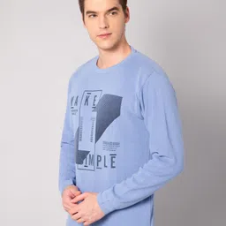 cantabil Men Printed Round Neck Light Blue Sweater image 4