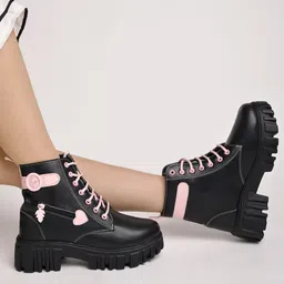 shoetopia Smart Casual Lace-up Detailed Boots For Women & Girls Boots For Women image 1