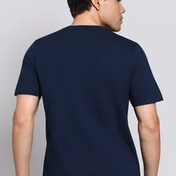 adidas Men Solid Round Neck Pure Cotton Blue T-Shirt image 4