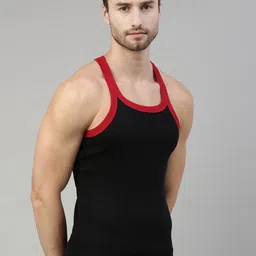 DIXCY SCOTT Men Pack Of 2 Black & Grey Melange Solid Cotton Innerwear Gym Vests image 2