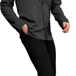 khushi creation Men Regular Fit Solid Curved Collar Casual Shirt image 4