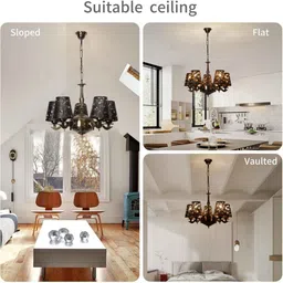 new era Devansh 05 Lights Metal Etched shade with Antique Golden Chandelier -ZB image 5