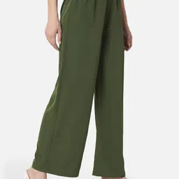 otira Women Straight Fit Dark Green Crepe Trousers image 4