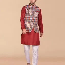 svatantra Men Pure Cotton Kurta Pyjama Ethnic Jacket Set-picture-26
