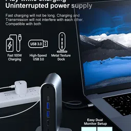 Orionis 12-in-1 USB-C Laptop Docking Station with 4K HDMI, 1080P VGA, RJ45 Ethernet, USB 3.0×4 | SD/TF | 3.5 mm Audio | USB-C | 100 W PD | USB Hub | 12 in 1 USB hub USB Hub image 3