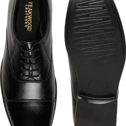 teakwood leathers Men's Black Solid Leather Lace-Up Formal Shoes Lace Up For Men image 2